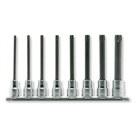 Ko-Ken Bit Socket set TORX T20-T55 Tamper Resistant 200mm Round shank 8 pieces 3/8 Sq. Drive RS3025/8-L100RH